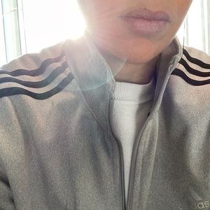 ADIDAS TRACK JACKET Heathered Grey with Black Stripes SIZE L